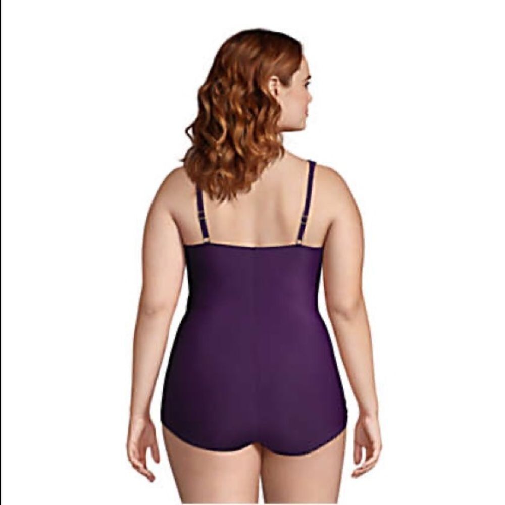 Land’s End Plus Standard Size Slender Vneck skirted onepiece Blackberry Various - Picture 4 of 9